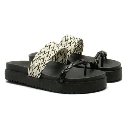 Sandália Papete Tressê Feminina Birken Com Tiras Trançadas Plataforma Macia 901-GG (Preto, 34)