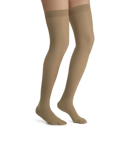Image of JOBST UltraSheer Compression Support Thigh High 20-30mmHg w /Silicone Dot Band Closed Toe, L, Sun Bronze - 119134