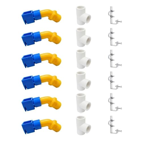 Image of Solar Panel Cleaning Kit Sprinkler System 18-Piece with 1 /2-Inch PVC Nozzles, Tee Connectors & L-Type Clamps for Rooftop Panels
