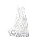 YM YOUMU Women Chiffon Cami Under Dress Extender Camisole Full Slip Pleated Patchwork Tank Dress (Style 01-White, One Size)