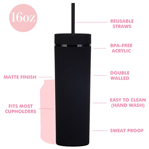 Essasea Black Matte Tumblers With Lids And Straws.16Oz Skinny Tumblers Bulk.reusable Double Walled Insulated Travel Tumblers.plastic Acrylic Pastel Colored Cups For Iced Coffee Smoothie.diy Tumblers. #TOP1