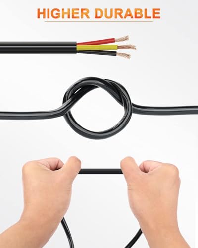 NAOEVO 10 Gauge Wire 3 Conductor Electrical Wire, 10 AWG Stranded PVC Cord, 12V Low Voltage/Tinned Copper/Flexible Cable for Automotive Wiring, Lamp Cord, Marine Cable (50FT)