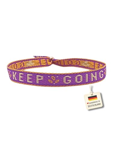 happymaker - Mutmacher Armband Damen, Surferarmband Damen, Stoffarmband mit Statement - Keep Going - Boho Schmuck, größenverstellbar und wasserfest, handmade