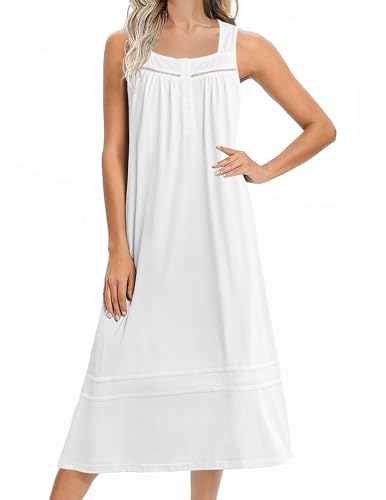 Ekouaer Women's Nightgowns Long Sleeveless Night Gown Ladies Sleep Dress Soft Victorian Nightdress White