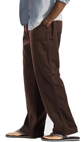 AITFINEISM Men's Casual Cotton Linen Pants Elastic Waist Lightweight Drawstring Summer Pants2