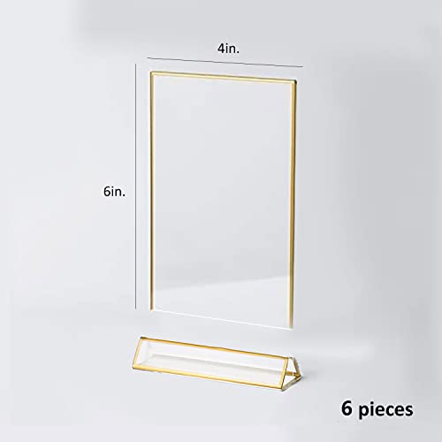 Uniqooo Acrylic Sign Holders With Golden Border, Portrait View, Pack Of 6 | 4X6 Inches Double Sided Clear Frame, Perfect For Wedding Reception, Centerpiece, Decoration, Party,Anniversary, Event #TOP4