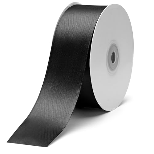 1.5 Inch x 50yds Satin Ribbon Solid Fabric Ribbons Roll for Gift Wrapping,Floral,Balloons,Craft Sewing,Valentine's Day,Wedding,Birthday Party Decoration(Black)