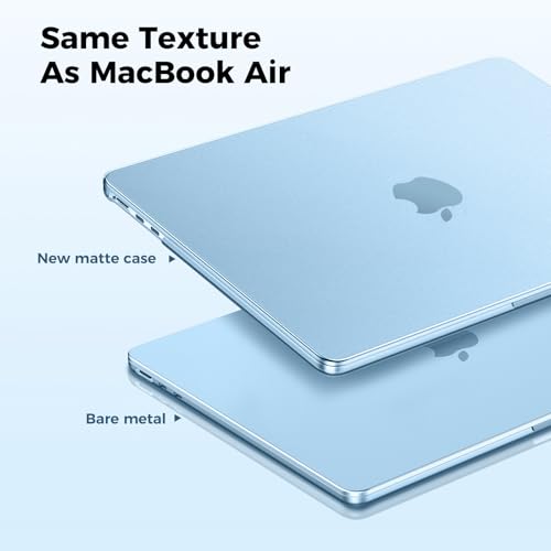 Image of EooCoo Case Compatible for MacBook Air 13 inch M5 2026 2025 2024 2022 M4 M3 M2, A3449 A3240 A3113 A2681, Air 13.6 inch Matte Protective Hard Shell Cover, [Ultra-Thin Invisible] [Original Texture]-Sky Blue