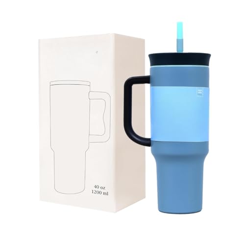Image of Large Travel Mug 40oz with Straw & Sip Lid | 1.2L Big Capacity Cup Holder Friendly Tumbler with Handle | Leak-Resistant BPA Free Mug for Office, Car Travel, Gym (Dolphin Grey, 1200 ML)
