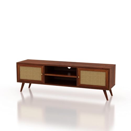 Image of Solid Sheesham Wood TV Unit for Living Room | TV Stand | TV Cabinet with Storage for Living Room and Hotel Furniture (Honey Matte Finish)