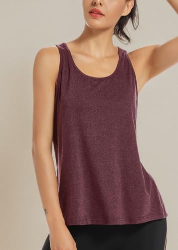 Image of Muzniuer Womens Yoga Workout Tops-Cute Open Back Running Gym Activewear Sports Shirt for Women