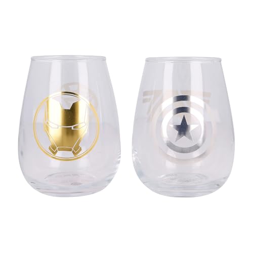 Elbenwald Lot de 2 verres – Différents motifs 510 ml (Marvel Avengers – Iron Man & Captain America)