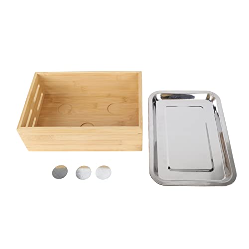 Mesa Mini Barbacoa Grill, Horno para Calentar Barbacoas, Caja para Calentar Brochetas, Estufa de Parrilla para Barbacoa con Calentamiento de Velas de Bambú con Placa de Acero Inoxidable(31x21x9,5 cm)