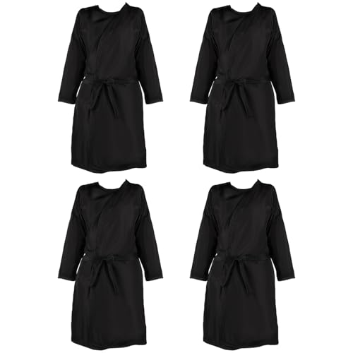 Black Spa And Hairdresser Capes, Salon Hair 4 Pcs Capes, Chunya Spun Comfortable Fabric, Long Sleeve, Clients For, Adjustable Belt, Perfect For Spas And Salons Beauty