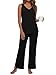 PrinStory Schlafanzug Damen V-Ausschnitt Pyjama Ärmellos Schlafanzug Sommer Nachtwäsche Tanktop Und Pyjamahose Loungewear Set (Schwarz, M)