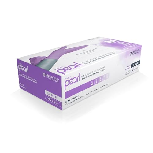 UNIGLOVES [Sundeer] Violet Pearl Nitrile GP0073 Examination - Multipurpose, Powder Free and Latex Free Disposable Gloves, Box of 100 Gloves, Violet, Medium