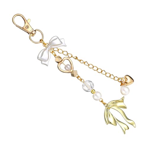 Gold Bow Purse Keychain Charm, Key Chains Women Cute Bow Bag Charm, Gold Cute Coquette Bows Keychain Charms for Women Girls Handbags Purse