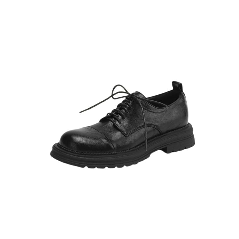 Women's Lace-Up Shoes Round Low Heel Shoes Solid Color Rubber Sole Footwear-image-1