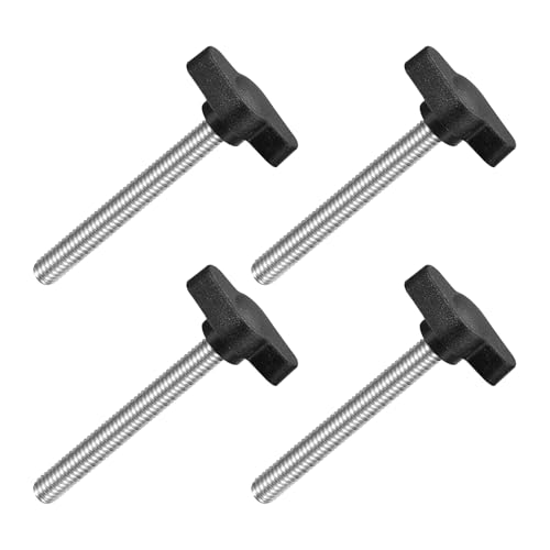 QUARKZMAN 4 Stück T-Flügelschraube mit Griffen Rändelschrauben, M6 x 50mm Männliche Schraube Knopf 304 Edelstahl Rändelschraube Daumenschrauben-Griff 27mm Durchmesser, Schwarz