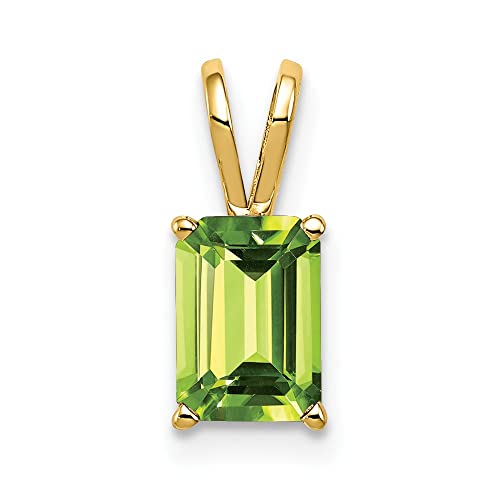 Solid 14k Yellow Gold 8x6mm Emerald Cut Peridot Green August Gemstone Pendant Charm