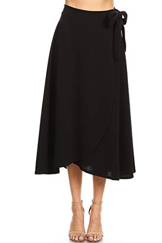 Solid Print Casual Comfy Elastic A-line Knee Midi Skirt/Made in USA Black 2XL