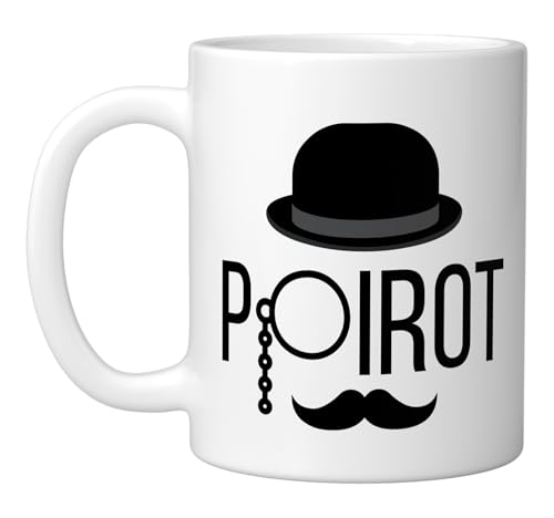 POIROT HAT MUSTACHE MONOCLE Ceramic Mug, White