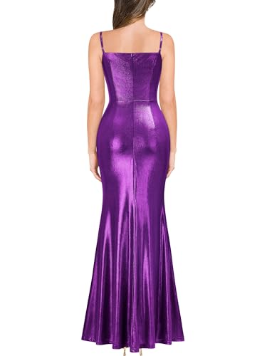 Image of Miusol Women's Elegant Sequin Lace Spaghetti Straps Formal Satin Maxi Dress