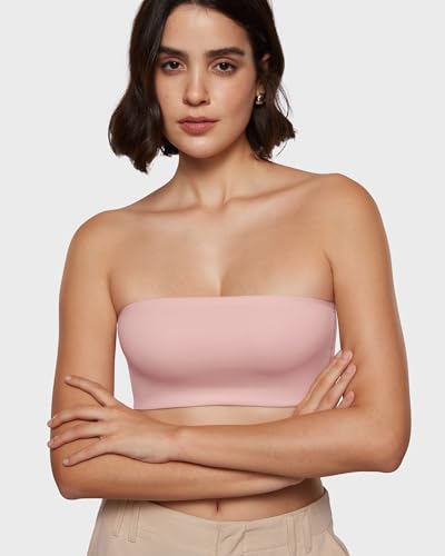 Image of INLYRIC Women's Inbarely Strapless Bandeau Bra Bralette Tube Top Seamless Comfortable Stretchy Non Padded Bras Tops