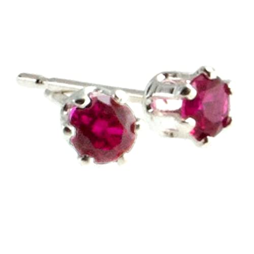 Tiny Sterling Silver Ruby 3Mm -Set 6 Prong Post Stud Handmade Earrings (Red Ruby 3Mm | 6 Prongs) #TOP2