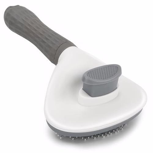 Image of Cat Self Cleaning Brush, Pet Grooming Brush for Cats and Dogs, Easy Clean for Long or Short Haired Cats, Gray