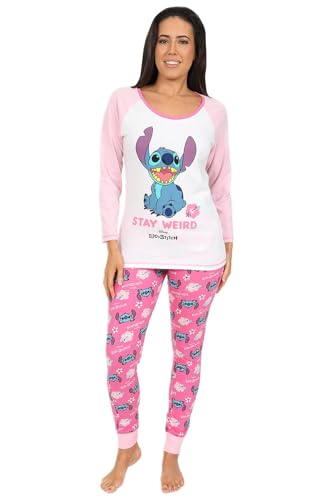 Pigiama lungo da donna Disney Lilo e Stitch Stay Weird rosa bianco rosa 44/46 IT