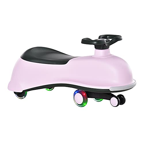 Qaba Kids Wiggle Car Ride on Toy with LED Flashing Wheels, Swing Car for Toddlers, No Batteries, Gears or Pedals - Twist, Turn, Wiggle Movement to Steer, Dolphin Shaped Pink