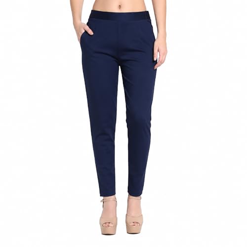 Image of BLUE STAR SHARK Stretchable Cotton Lycra Cigarette Pants | Versatile and Stylish Women's Pants | Comfortable Slim Jeggings | Ankle Length Straight Trousers for Office, Formal, Casual Wear