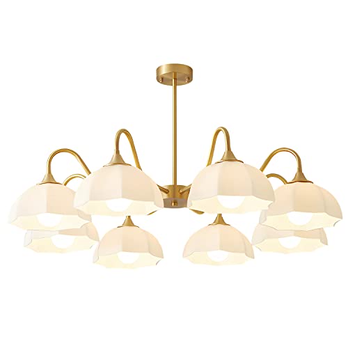 Image of Nordic Retro Gold Sputnik Chandelier 8 Light Semi Flush Mount Chandelier Minimalist Style Pendant Light for Kitchen Island Bedroom