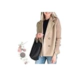 Women's Lapel Button Knitted Patchwork Sleeve Casual Coat Cropped,Women's Patchwork Double Breasted Blazer Sweater (US, Alpha, Medium, Regular, Regular, Khaki)
