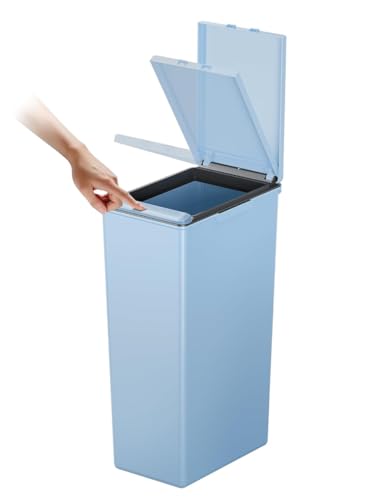EKO - Poubelle de Cuisine Morandi - 30 L - Ouverture Tactile avec Couvercle - Bord Intérieur Amovible et Système Modulaire pour Recyclage - Bleu Titane