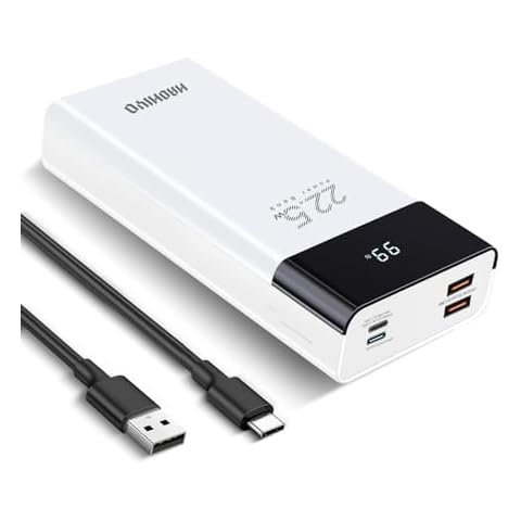Haohiyo 20000mAh Portable Charger Power Bank, with LED Display, QC 22.5W and PD 20W Bidirectional Fast Charging, 3 Outputs & 2 Inputs, for iPhone, Samsung, iPad etc (White) Cover