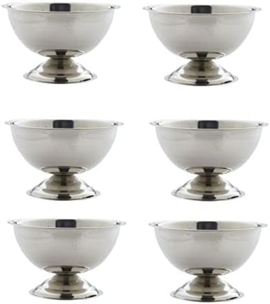 Sundae Ice Cream Footed Bowl Set, Lightweight Unbreakable Dinnerware, Food Grade Stainless Steel Tableware Serving Pieces, Long Lasting Finish, Pack of 6, 5 Oz Capacity