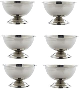 Acense Sundae Ice Cream Footed Bowl Set, Lightweight Unbreakable Dinnerware, Food Grade Stainless Steel Tableware Serving Pieces, Long Lasting Finish, Pack of 6, 5 Oz Capacity
