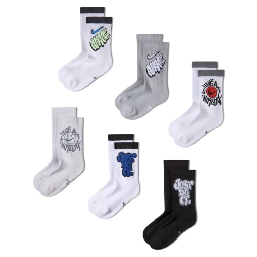 Image of Nike Unisex Kids' Everyday Cushioned Crew Socks (6-Pack) | Boys and Girls