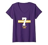 Women's Trey'Dez Green - 7 Stripe - LSU Tigers Football V-Neck T-Shirt