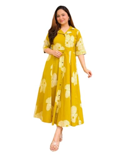 Image of Womens Printed Rayon Anarkali Shirt Collor Kurta for Girls Regular Fit Casual Wear Gown