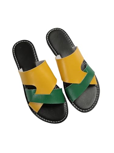 Image of Verdusa Women's Color Block Flat Leather Sandals Open Toe Vacation Slip on Slides