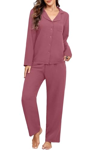 PrinStory Women Pajamas Set Button Down 2 Piece Pjs Sets Long Sleeve Loose Sleepwear Soft Loungewear with Pockets3