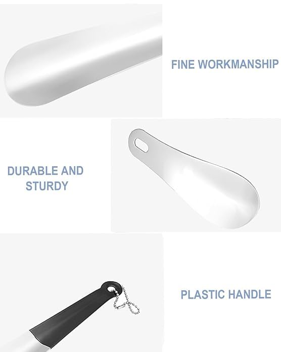 Image of 2 PCS Shoe Wearing Stick, Shoe Horn, Shoe Horn Long Handle, Stainless Steel Shoe Horn Long Handle with Soft Grip, Short Handle Shoe Stick for Wearing, Shoe Accessories for Men, Women, Seniors