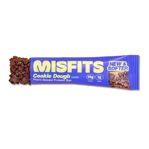 Misfits High Protein Bar Cookie Dough Gluten Free Non GMO Plant Based Vegan Protein Bar Low Sugar High Fiber Snack
