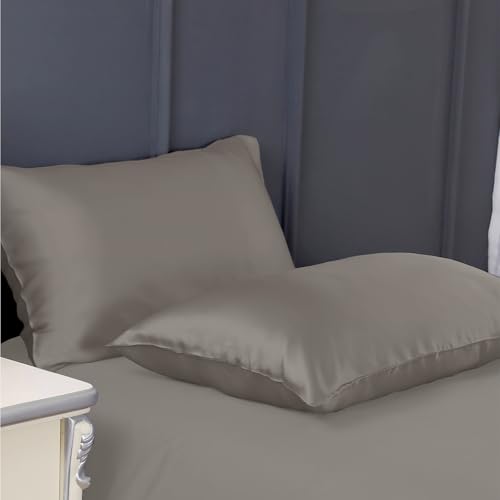 Image of 300 TC Art Silk Satin Pillow Cover Set | Durable Satin Pillow Cover with Envelope Closure | Luxury Satin Pillow Covers | Cozy Satin Pillow Covers (2, Grey)