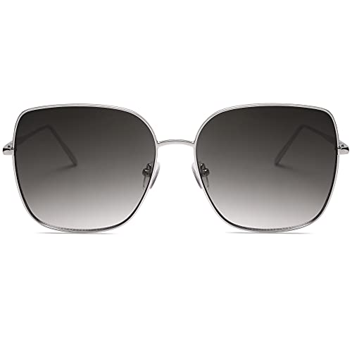 Sojos Trendy Oversized Square Metal Frame Sunglasses For Women Men Flat Mirrored Lens Uv Protection Sunglasses Sj1146 With Silver Frame/Grey Grading Lens #TOP1
