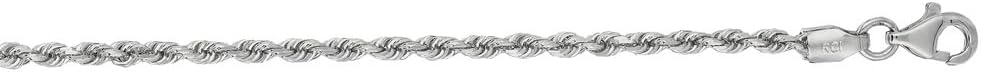 JewelryWeb 14k White Gold 2.25mm Shiny Solid Sparkle-Cut Rope Chain With Lobster Clasp Anklet 10 Inch Anklet for Women and Men