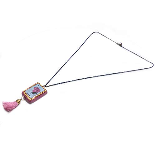 Collier sautoir la rose avec pompon